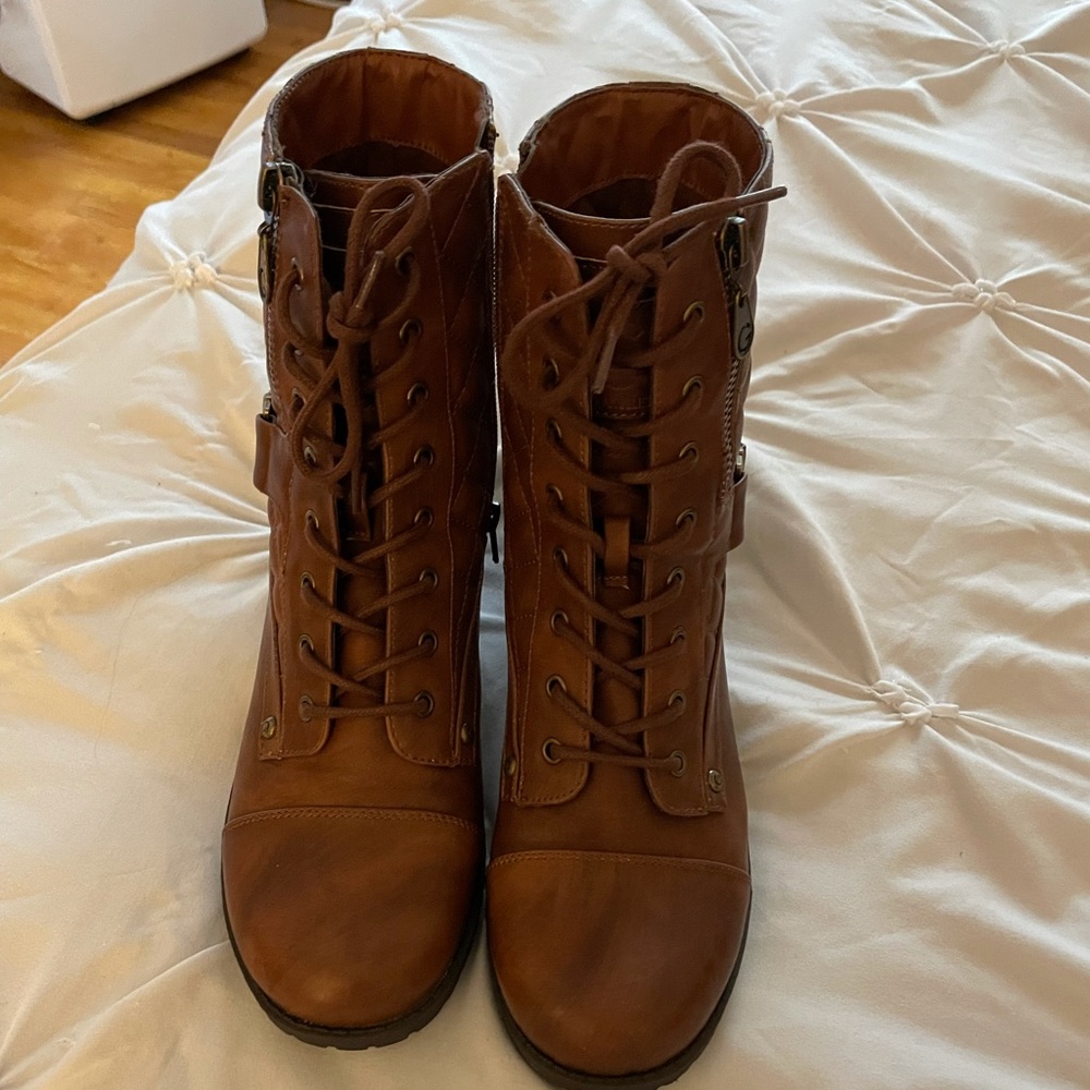Brown combat boots